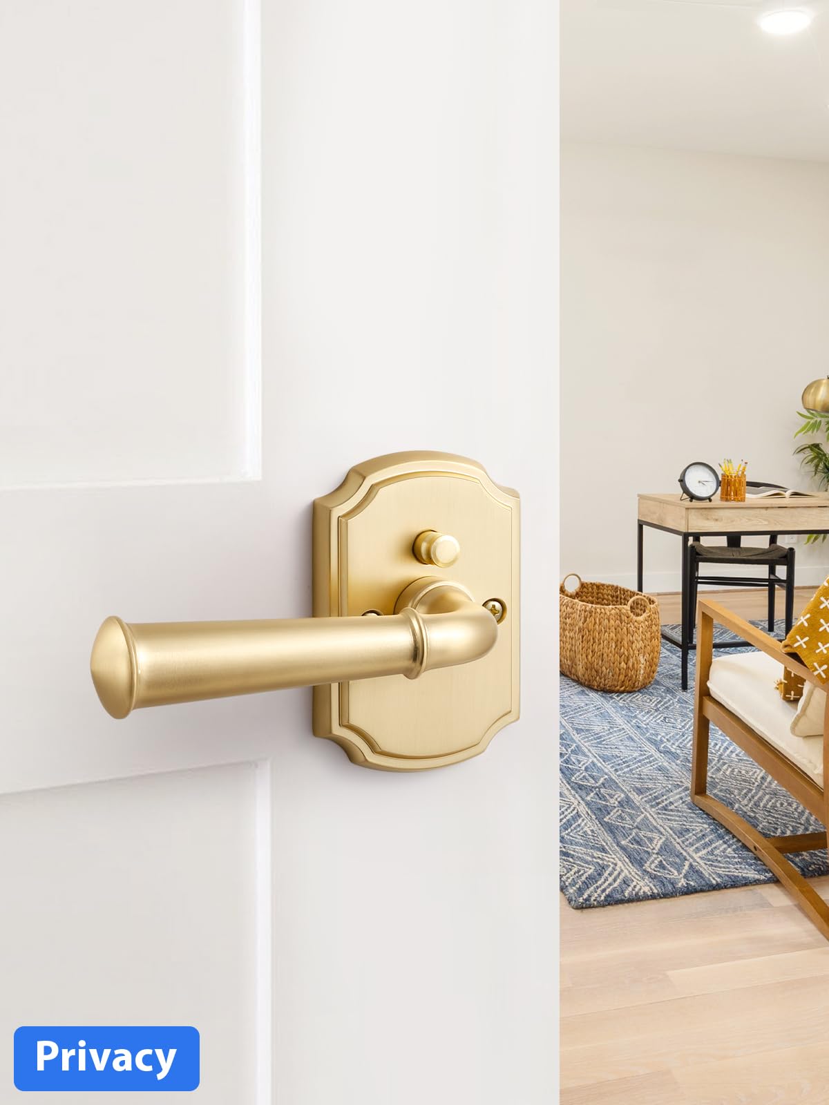 Door Handle Brushed Gold Privacy Door Lever, 1 Pack
