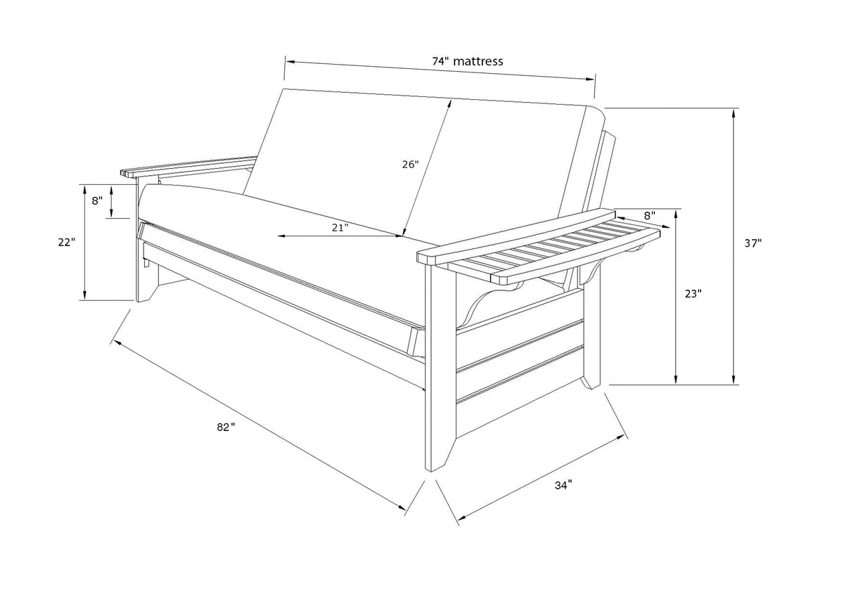 Phoenix Wooden Futon with Peter's Cabin Mattress Included, Futon Sofa Bed Couch, Convertible Sleeper Couch Cabin