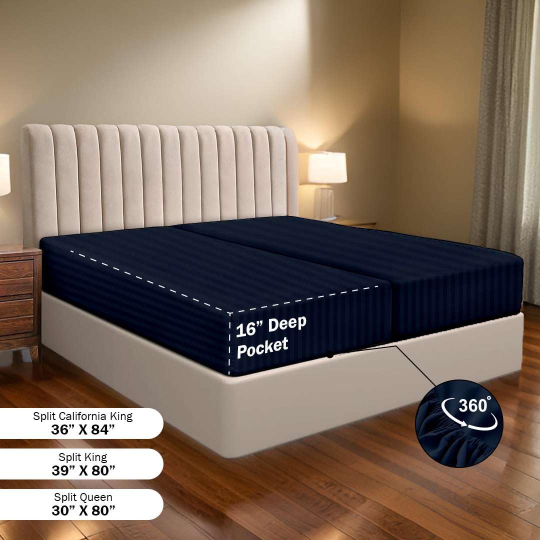 100% Egyptian Cotton Split King Sheets Sets for Adjustable Bed 5 Piece, Fits Mattress Upto 16" Deep, Hotel Luxury