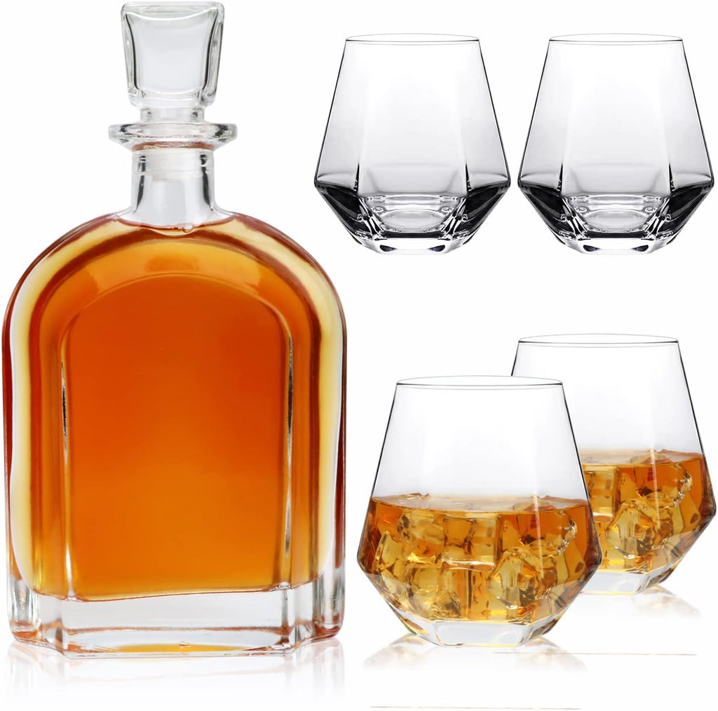 24oz Whiskey Glass Bottle,Decanter Set with Glasses,Delicate Decanter Set for Tequila, Brandy, Scotch & Vodka, Gifts - Set of 5