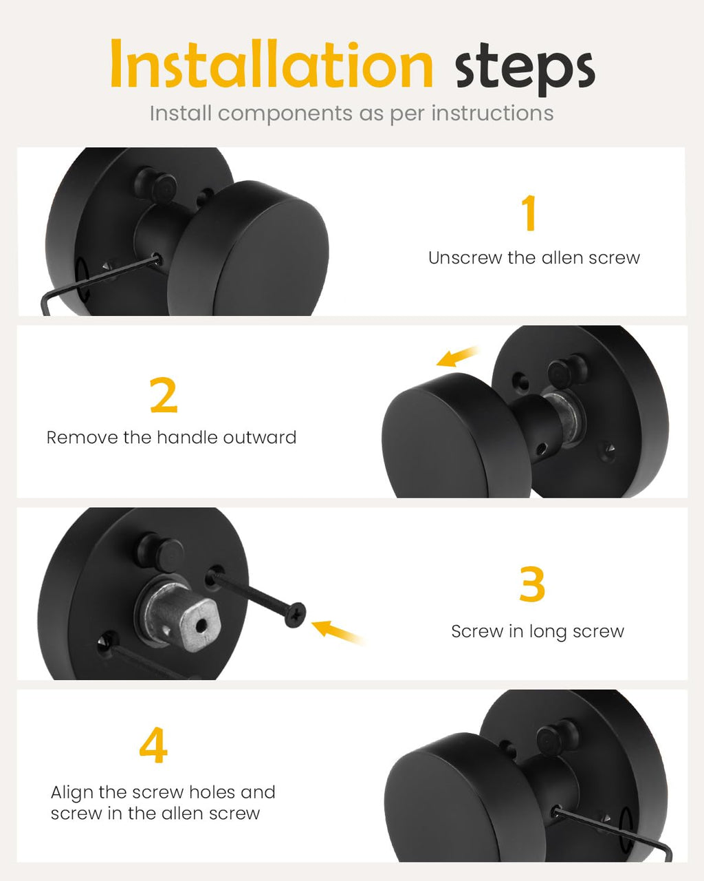 Black Door Knobs with Deadbolt, Zinc Alloy Exterior Front Door Knobs and Single Cylinder Deadbolt, Matte Black Front