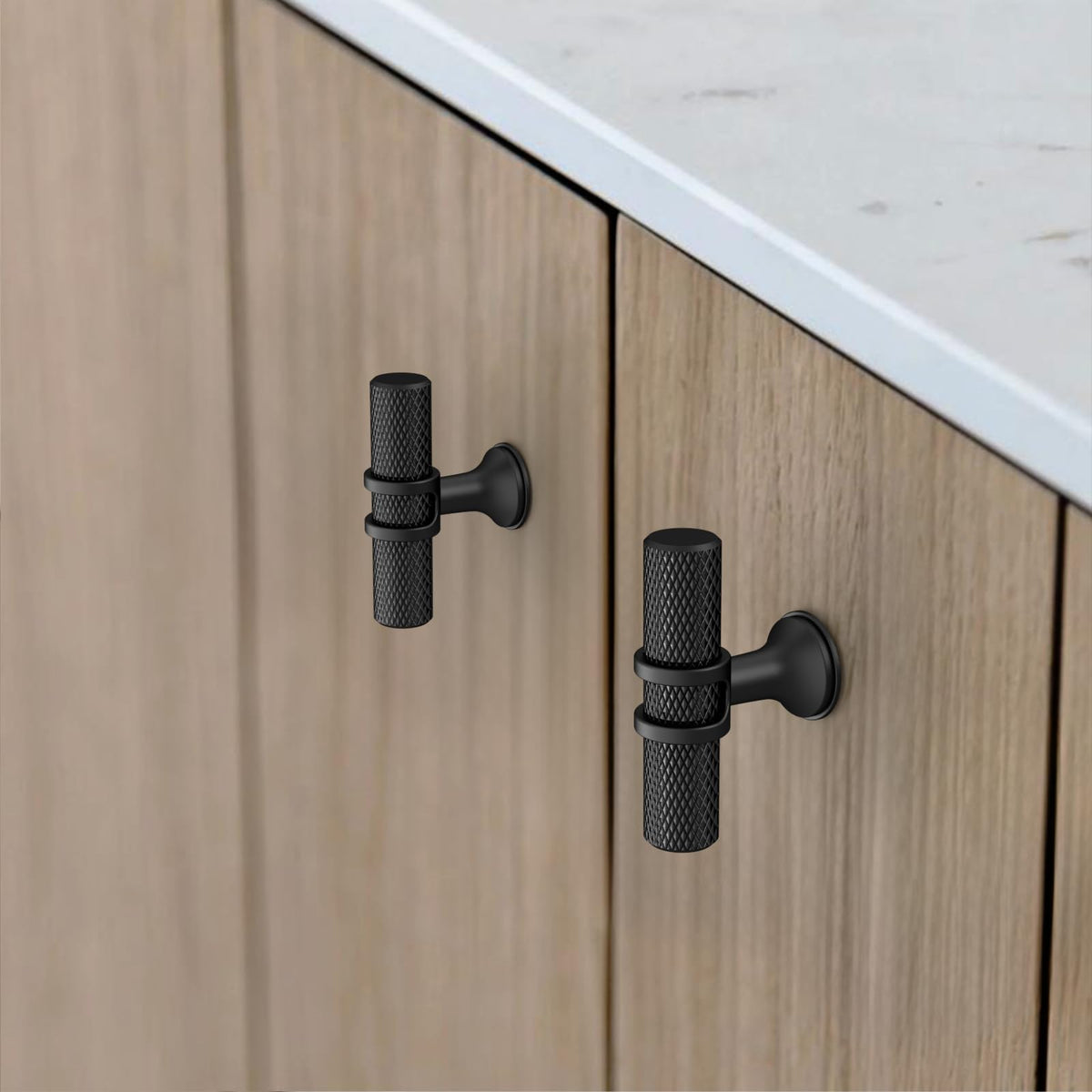 10 Pack Matte Black Cabinet Knobs 2 Inch Length Single Hole T Bar Kitchen Cabinet Knob Knurled Cabinet Pulls for