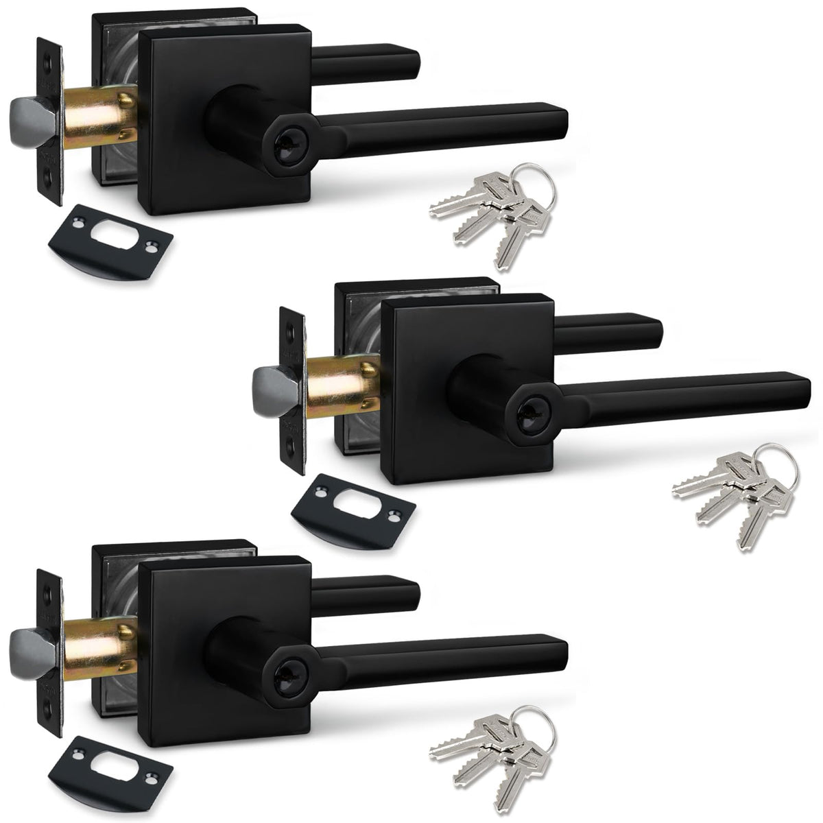 3Pack) Different Key Entry Lever Lock in Venetian Matt Black for Exterior Door,HD1601-DB-ET-3P