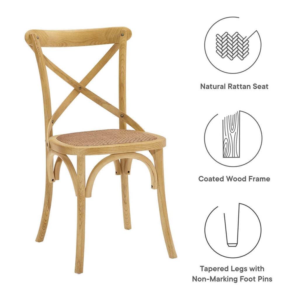Gear Rustic Modern Farmhouse Elm Wood Rattan Dining Chair in Natural