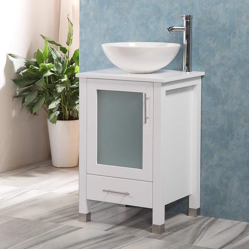 20-Inch Bathroom Vanity with Sink Combo – Freestanding Cabinet with White Ceramic Vessel Sink & Stainless Steel Faucet