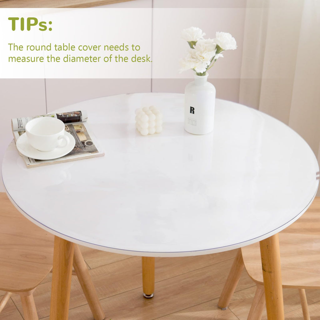 47 Inch Round Clear Table Cover Protector, Clear Round Protector Table, 1.5mm Thick Waterproof Round Plastic Vinyl