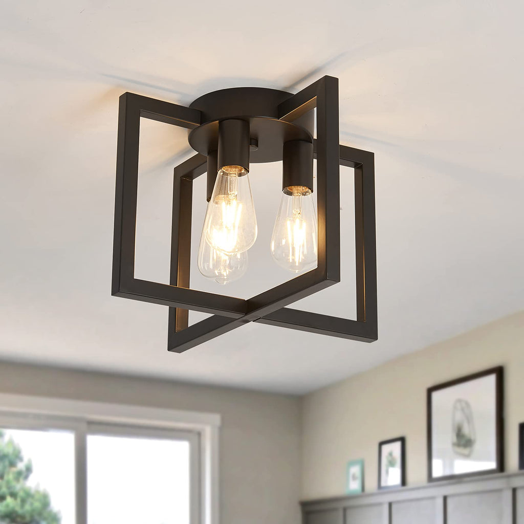 3-Lights Ceiling Light Fixture, Industrial Black Semi Flush Mount Chandelier, Ceiling Lighting Living Room Bedroom