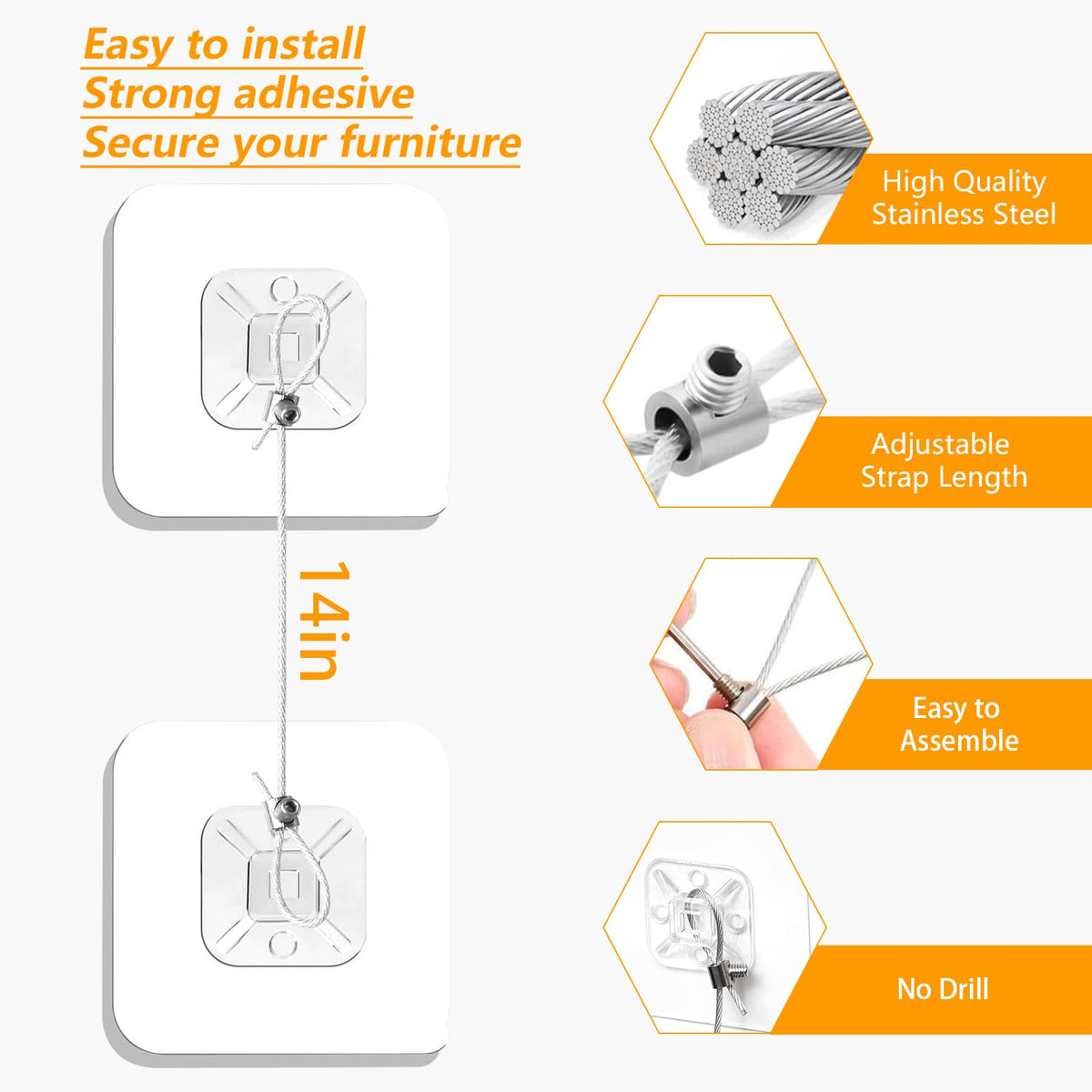 No Drill Metal Furniture Wall Anchors (10 Packs) for Baby Proofing