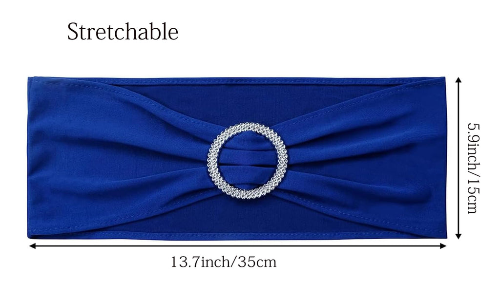 50 Pack Spandex Royal Blue Chair Sashes for Wedding Chair Bows Bands Buckle