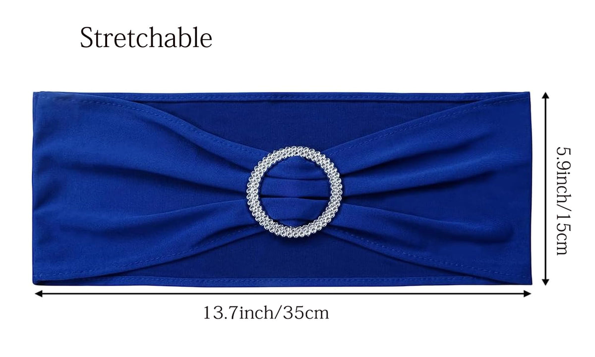 50 Pack Spandex Royal Blue Chair Sashes for Wedding Chair Bows Bands Buckle