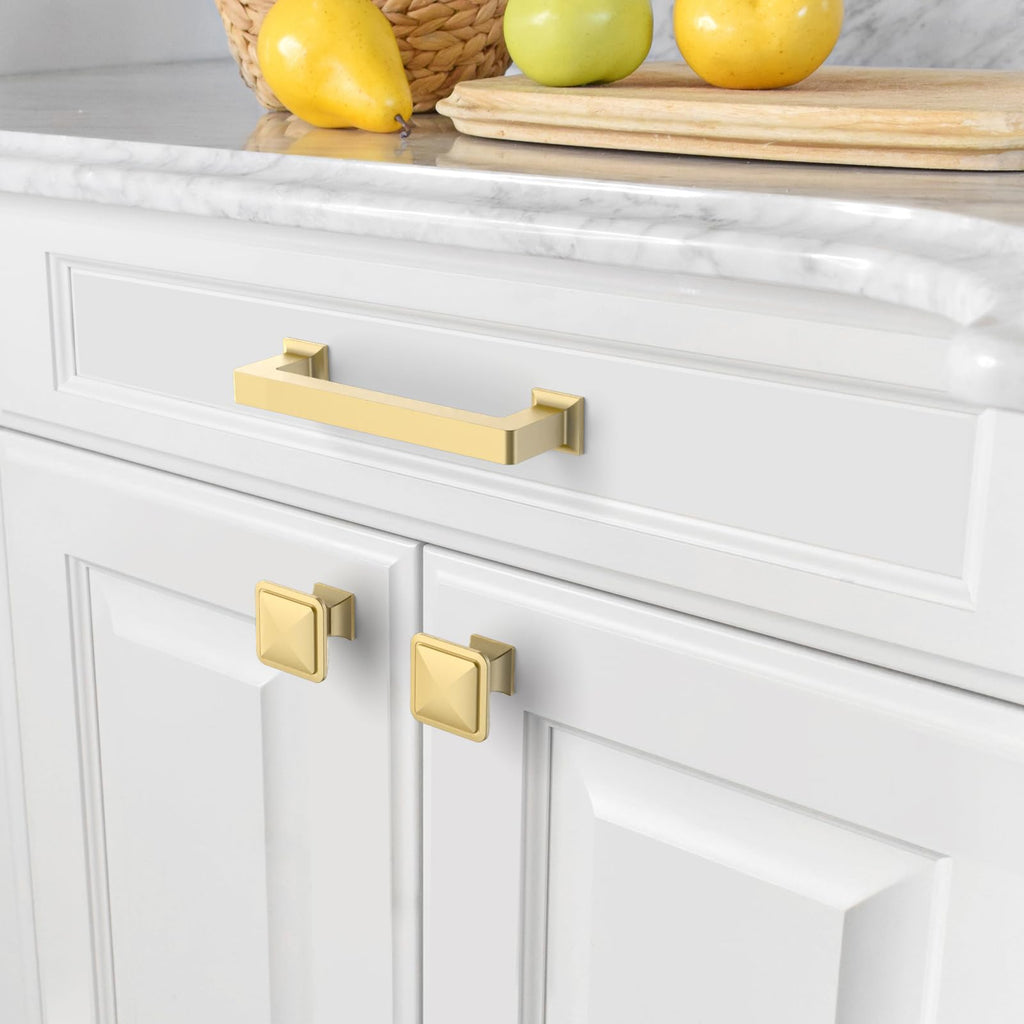 10 Pack Brushed Gold Cabinet Pulls 3.75 Inch(96MM) Hole Centers Kitchen Cabinet Handles Cabinet Hardware Kitchen