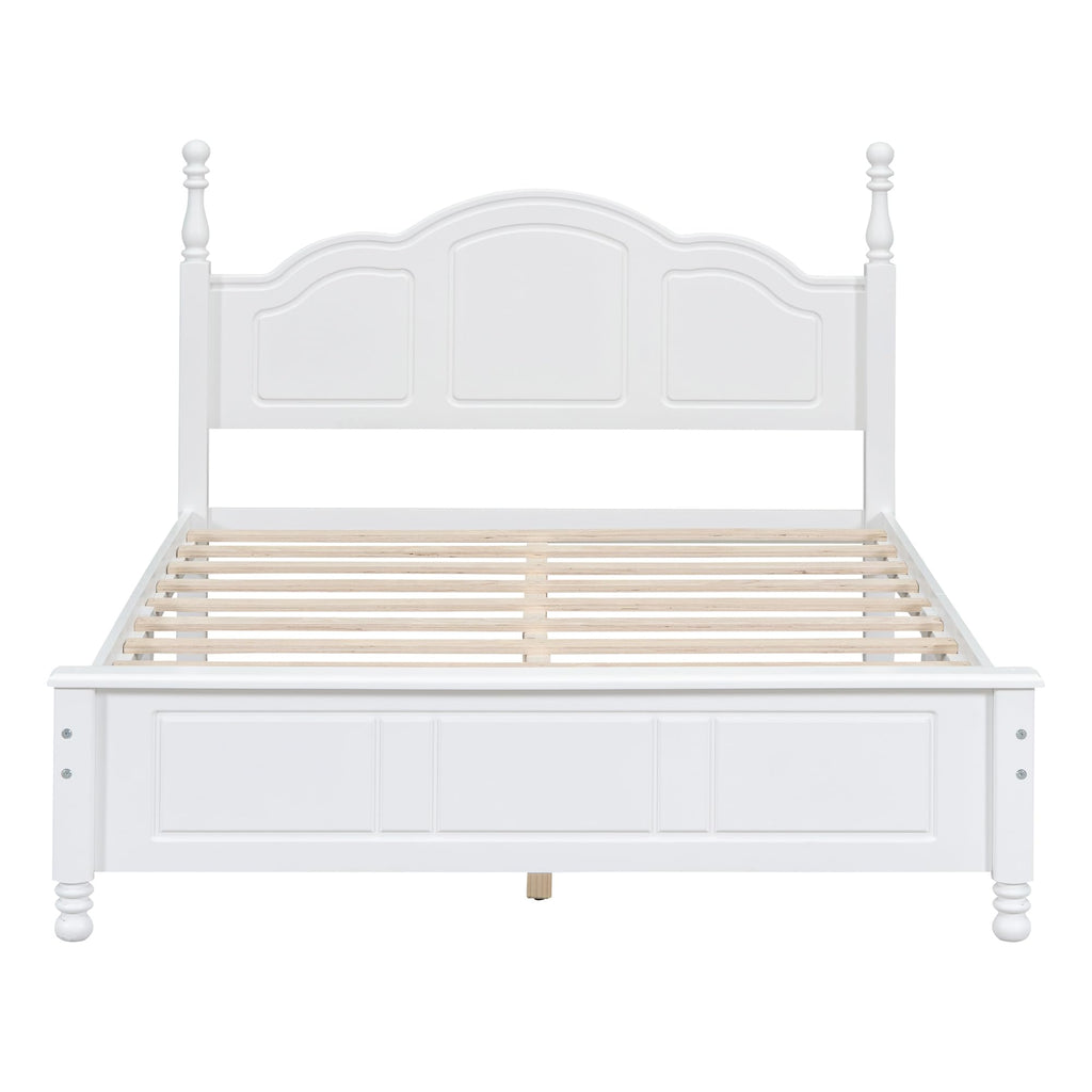 Wood Platform Bed Frame, Retro Style Wooden Bed with Headboard, Solid Pine Wood Construction, Wooden Slat