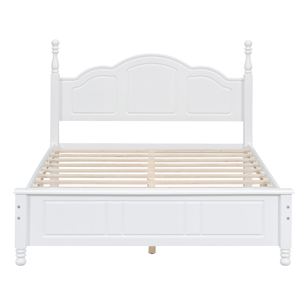 Wood Platform Bed Frame, Retro Style Wooden Bed with Headboard, Solid Pine Wood Construction, Wooden Slat