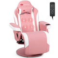 Pink Massage Gaming Chair, Racing Style Gaming Recliner w/Adjustable Backrest and Footrest, Ergonomic High Back PU