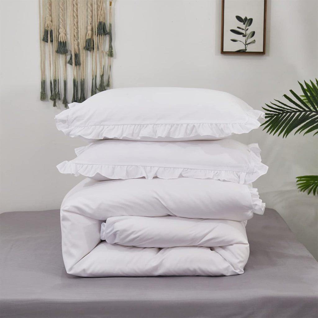 White Comforter Set Ruffle Bedding Comforter Set Farmhouse Boho Ruffles White Blanket Quilts Soft Breathable