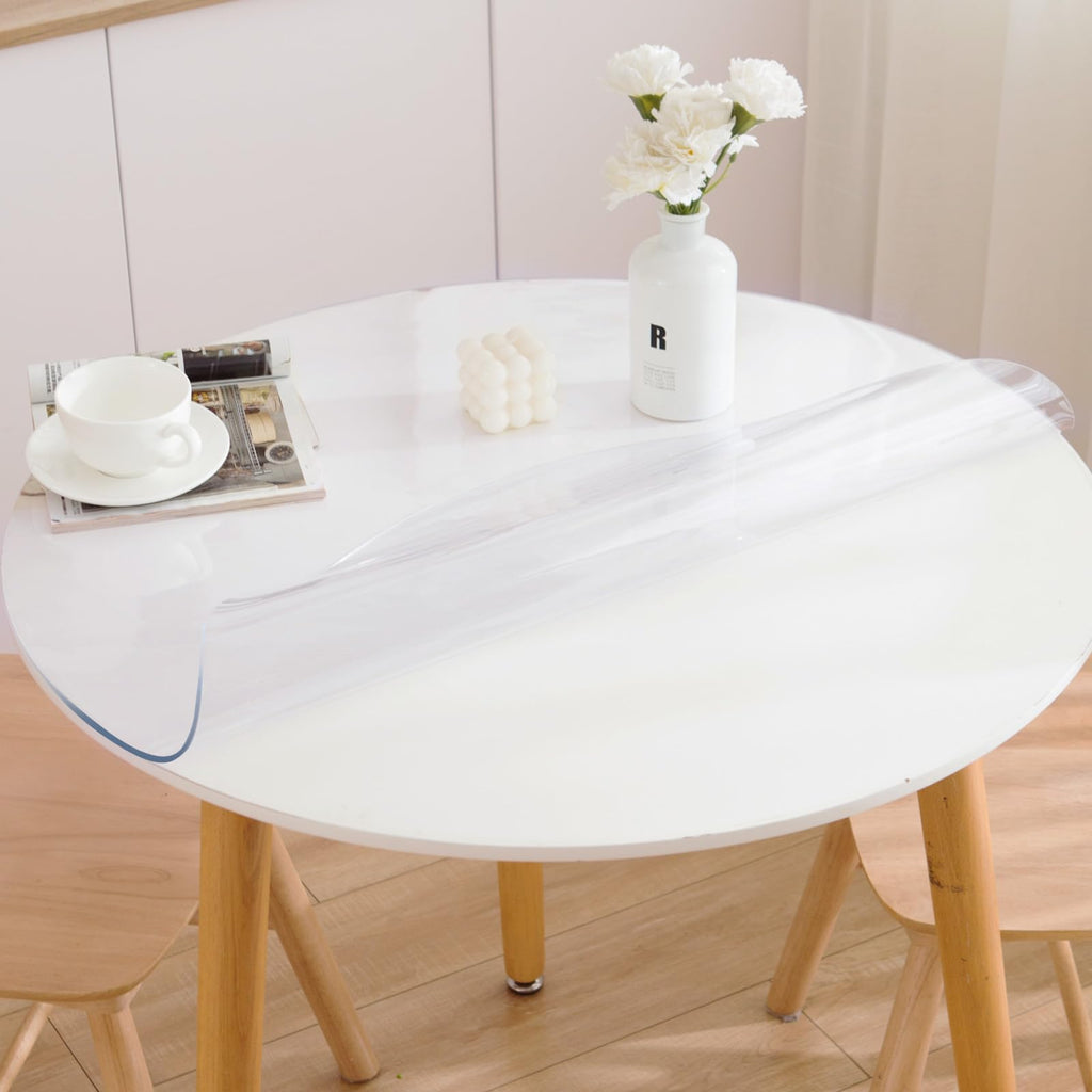 47 Inch Round Clear Table Cover Protector, Clear Round Protector Table, 1.5mm Thick Waterproof Round Plastic Vinyl