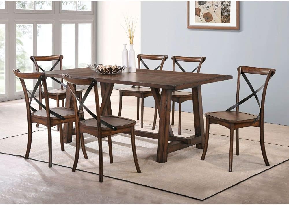 Set of 2 Cross Back Chair, Dining Chair Furniture 2-Pack, Sturdy X-Back Chair Wooden Chairs - Dark Oak & Black