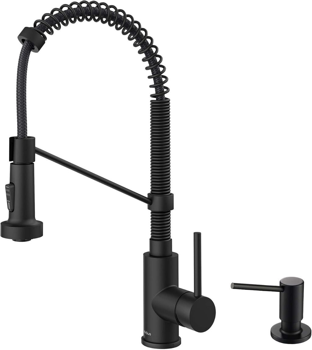 Bolden 18-Inch Single Handle Commercial Style Pull-Down Kitchen Faucet with Soap Dispenser in Matte Black