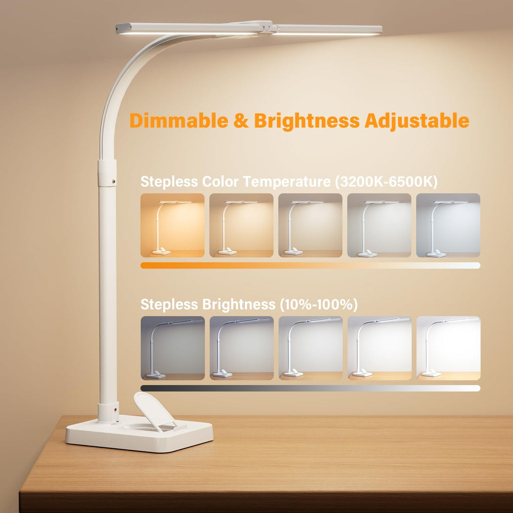 LED Desk Lamp with Base - Bright Dimmable Computer Lamp with Phone Holder, 24W Bendable Desk Light for Monitor