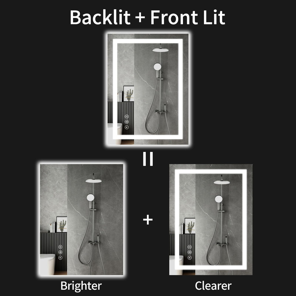 24"x36" LED Bathroom Mirror with Lights, Dimmable, Anti-Fog, Lighted Bathroom Vanity Mirror for Wall, Backlit + Front