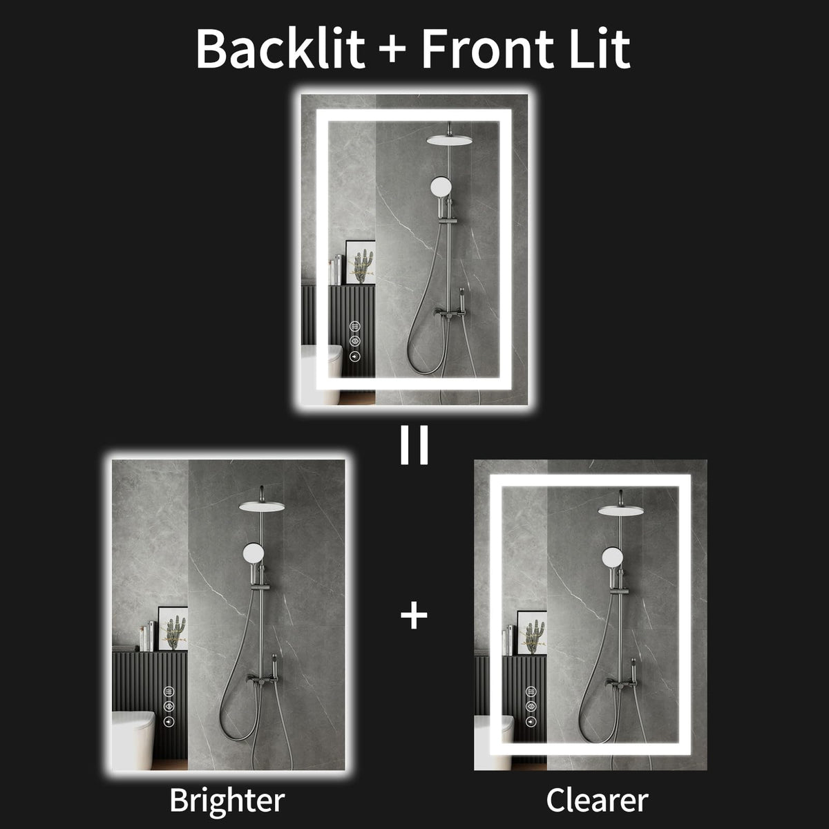 24"x36" LED Bathroom Mirror with Lights, Dimmable, Anti-Fog, Lighted Bathroom Vanity Mirror for Wall, Backlit + Front