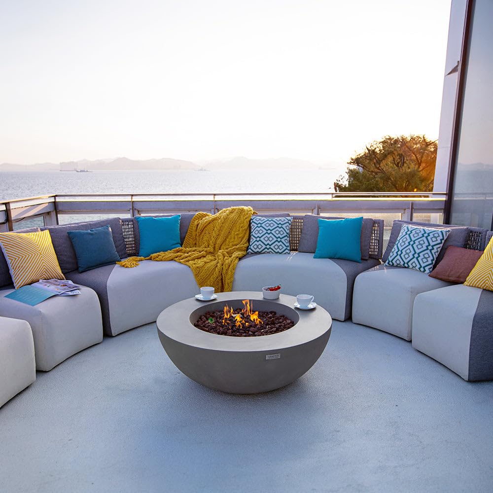 Lunar Bowl Fire Table Outdoor Fire Pit 42" x 42" Cast Concrete Round Firepit Includes Lava Rocks 45, 000 BTUs Outdoor