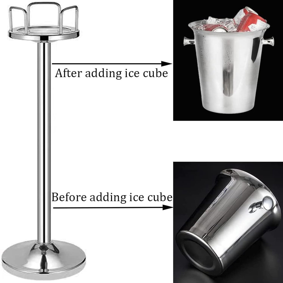 Ice Bucket with Stand, 22.5cm Height Stainless Steel Wine Chiller Holder Ice Cube Container Cooler with Carrying