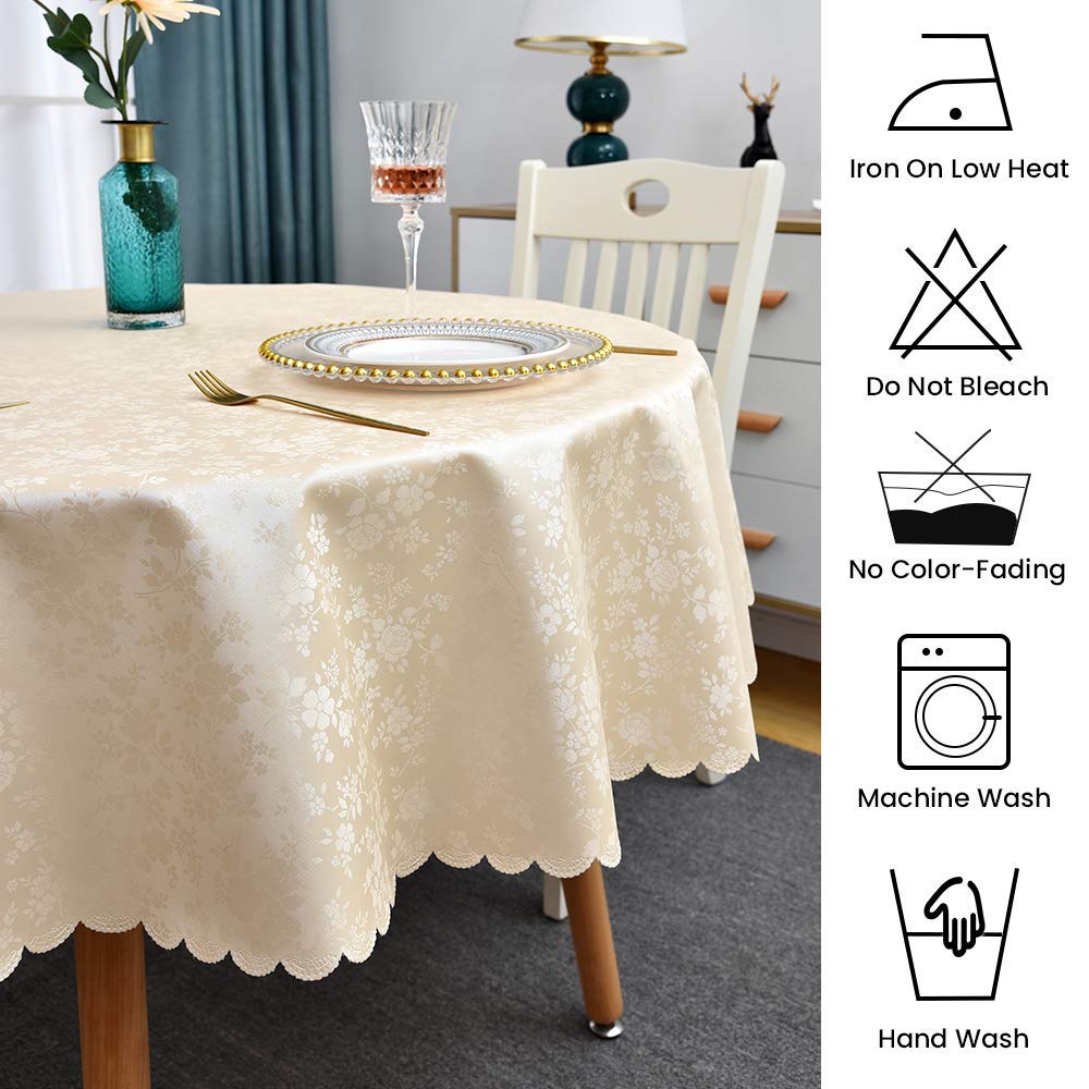 Waterproof Vinyl Tablecloth Round, 60 x 60 Inch, Rose Beige