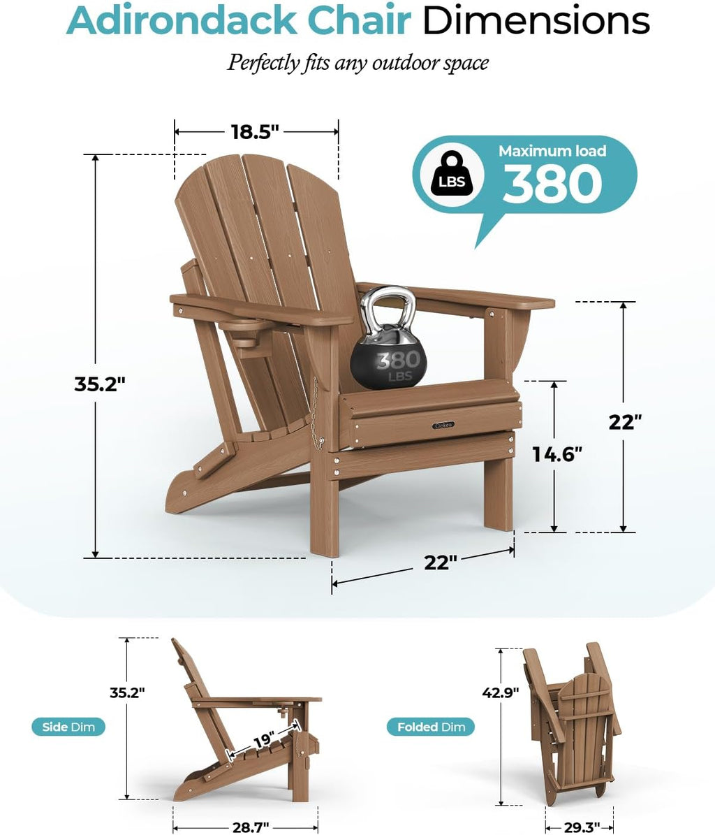 Folding Adirondack Chair 2 Pack, Patio Adirondack Chair Weather Resistant, Plastic Fire Pit Chair with Cup Holder