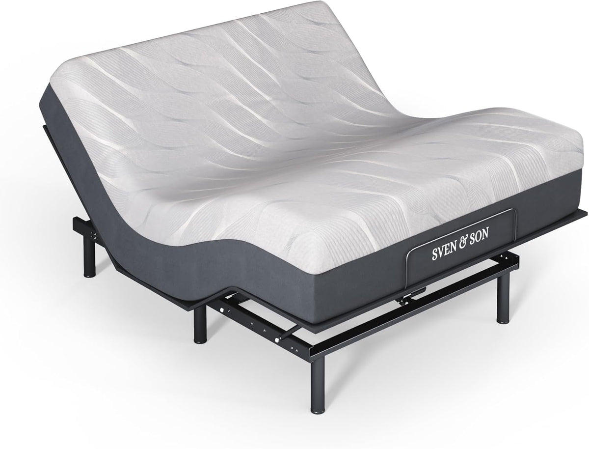 Sven and Son Essential Adjustable Bed Base (Frame) + 14 inch Hybrid Spring Matt (Medium Soft), Easy Assembly, Head