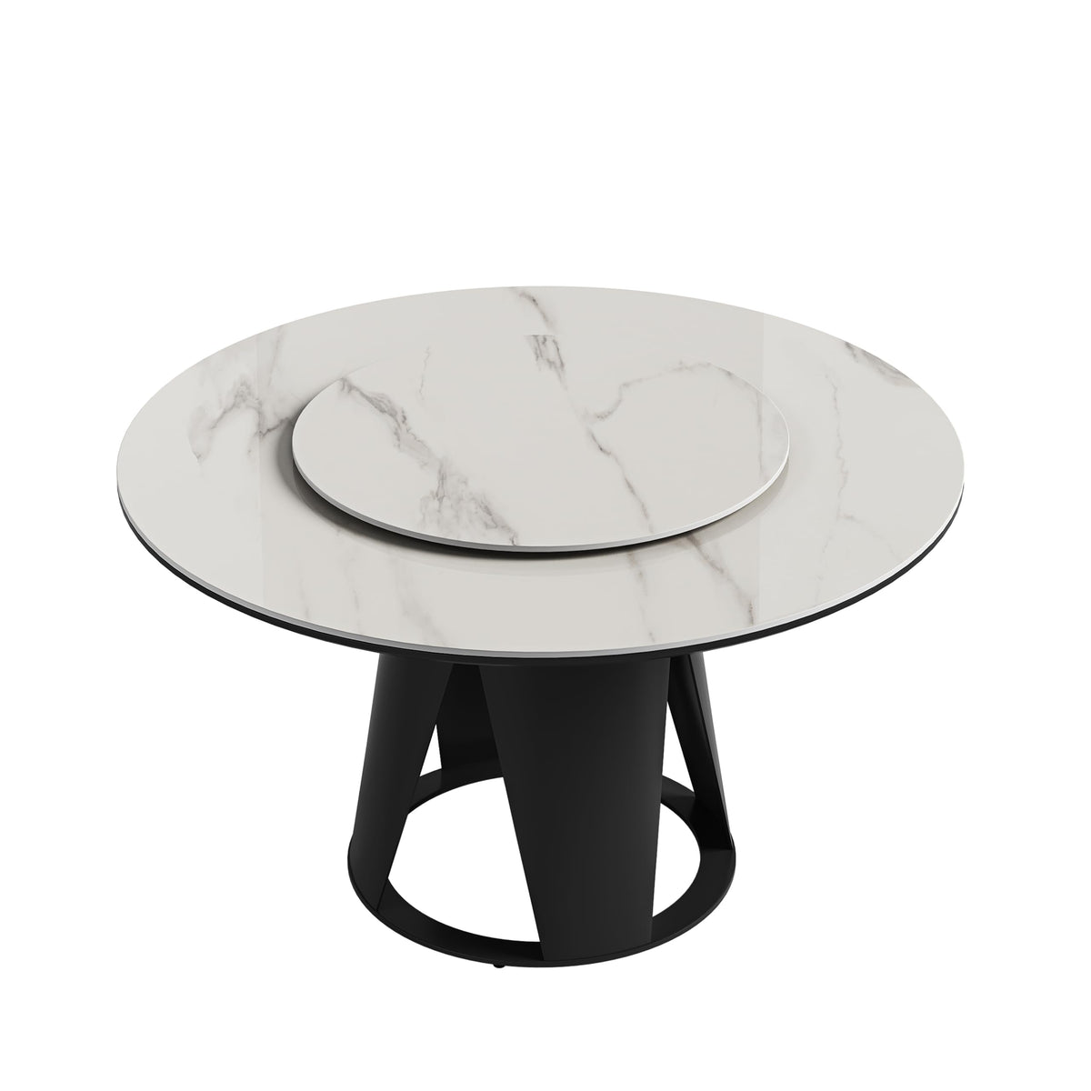 59" Round Dining Table, Modern Turntable Marble Dining Table with Lazy Susan, Sintered Stone Tabletop Dining Room