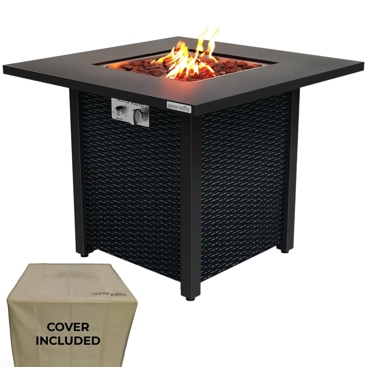 Outdoor Propane Fire Pit Table - CSA Approved Safe 40, 000 BTU Pulse Ignition Propane Gas Fire Table - Steel Tabletop