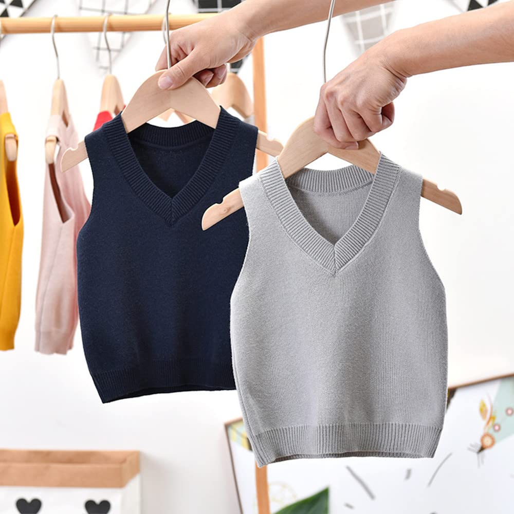Baby Boys Girls V Neck Comfort Knitted Sleeveless Pullover Sweater Vest Beige