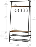 Entryway Hall Tree with 5 Hooks, Shoe Bench & Storage Shelf, Coat Rack Organizer with Wood Accents and Metal Frame