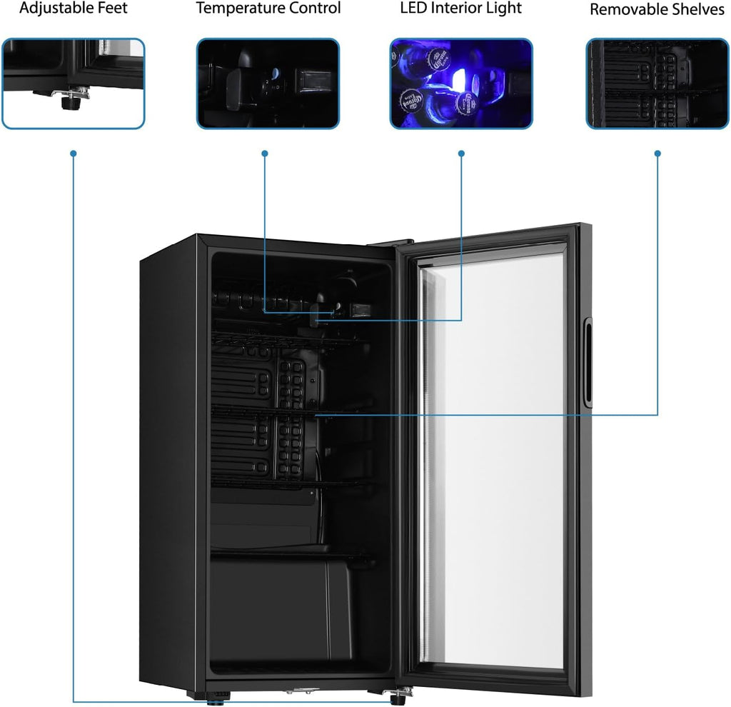 Beverage Refrigerator, 3.2 Cu.ft Mini Fridge with Double Glass Door, Cooler for Soda, Beer or Wine for Home