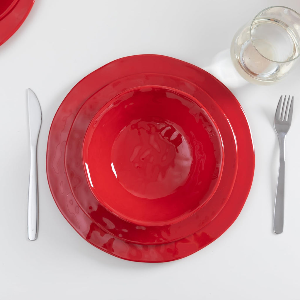 Red Melamine Dinnerware Sets, 18-Piece Melamine Dishes Set, Lightweight and Chip Resistant, Durable Plates and Bowls