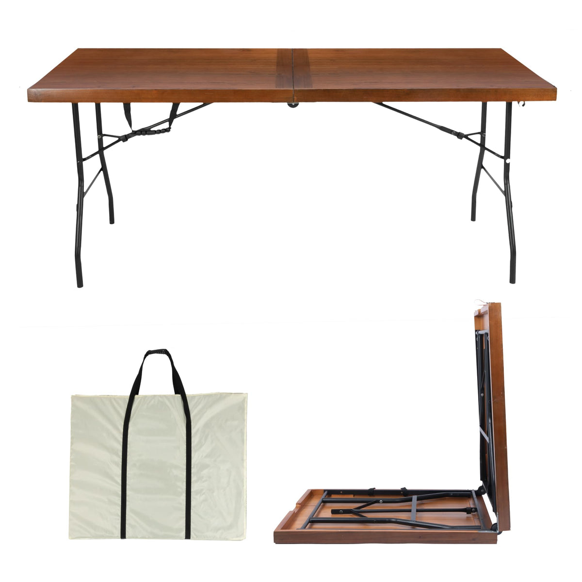 6 Ft Wooden Folding Banquet Table, 28 Inch, with Carry Handle