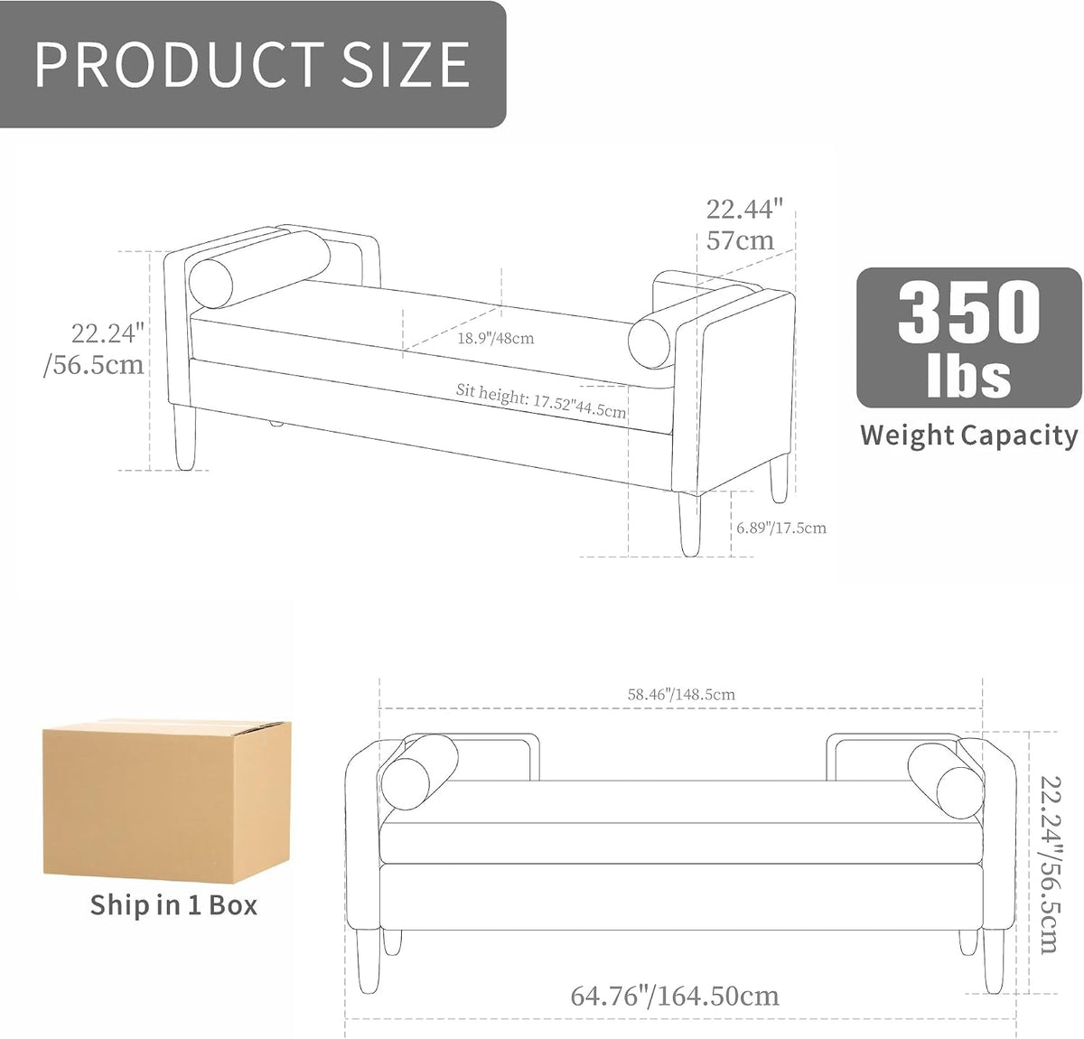 64.7" W Ottoman with Storage Bench End of Bed with Removable Pillows Upholstered Storage Ottoman Bench Living Room