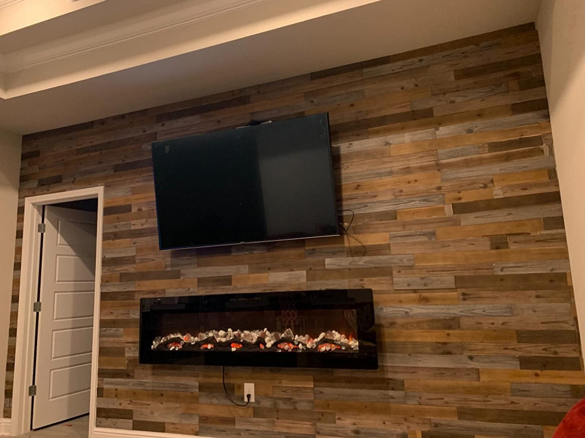 Peel & Stick Real Wood Planks, Rustic Reclaimed Barn Wood Paneling, Brown Gray Combinations, 10.5 sq. ft