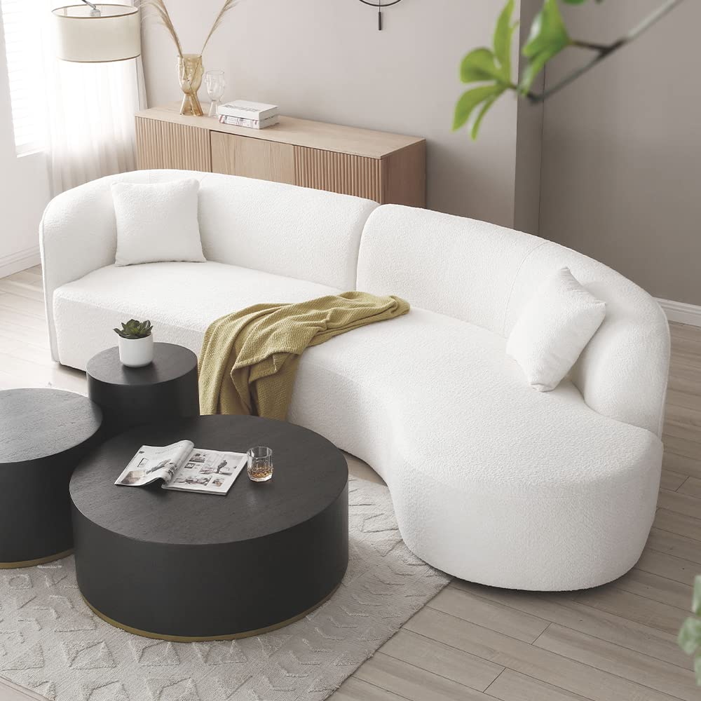 126" Luxury Modern Style Curved Sofa, Upholstery Boucle Sofa Couch with 2 Pillows, Right Hand Facing Sectional Boucle
