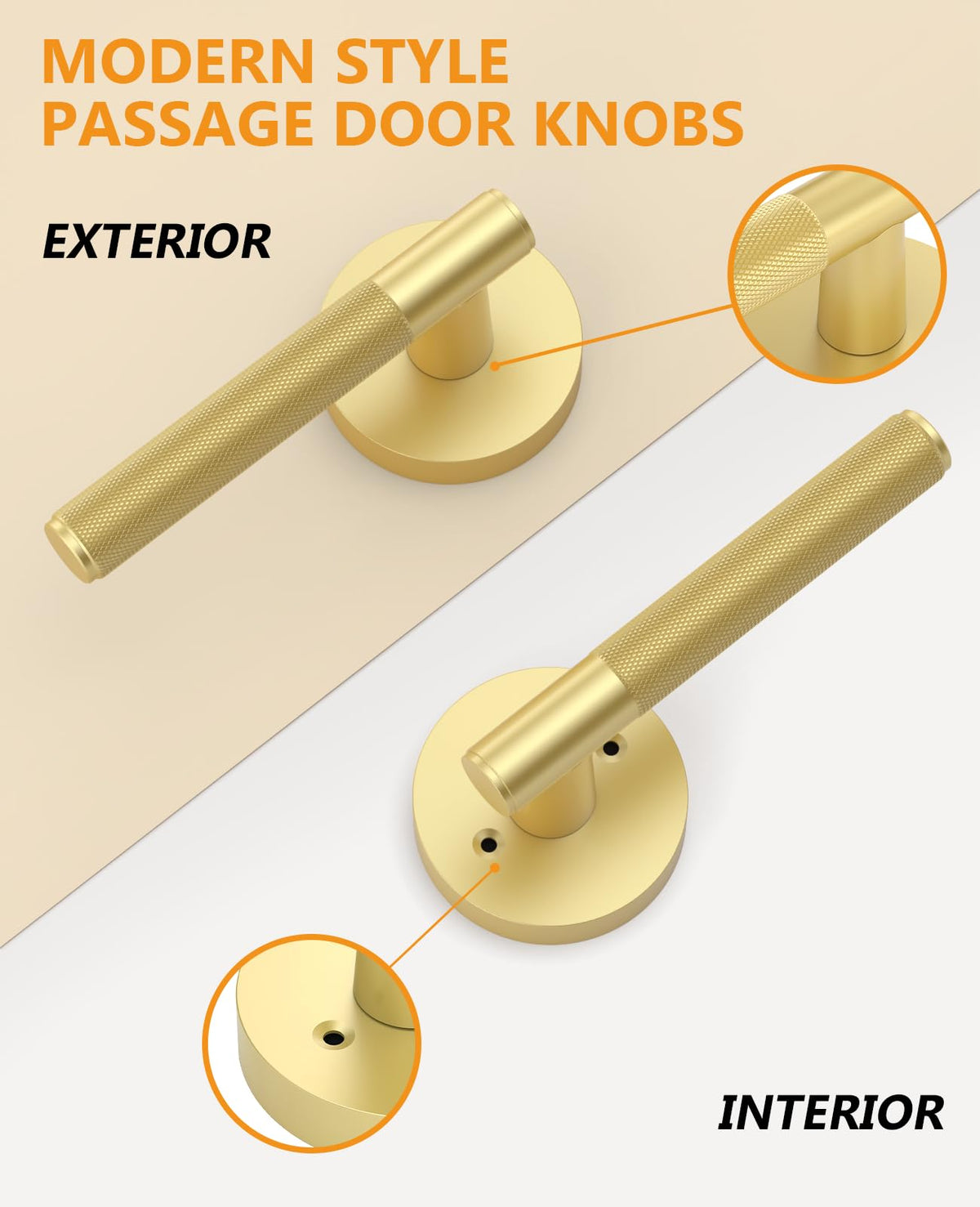 8 Pack Brushed Gold Passage Interior Door Handles