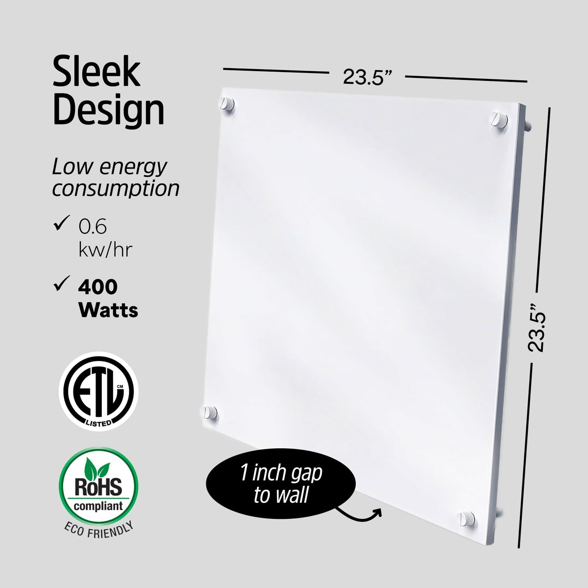 Convection Wall Heater with Thermostat - 400W Electric Wall Mounted Space Heater Panel - Updated Model, 120V - Heats