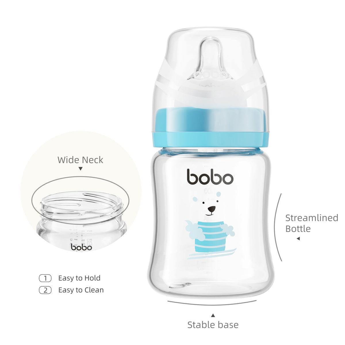 Glass Baby Bottles with Slow Flow Nipple, Newborn Anti-Colic Baby Bottles for 0+ Months, Wide Neck Feeding Bottle