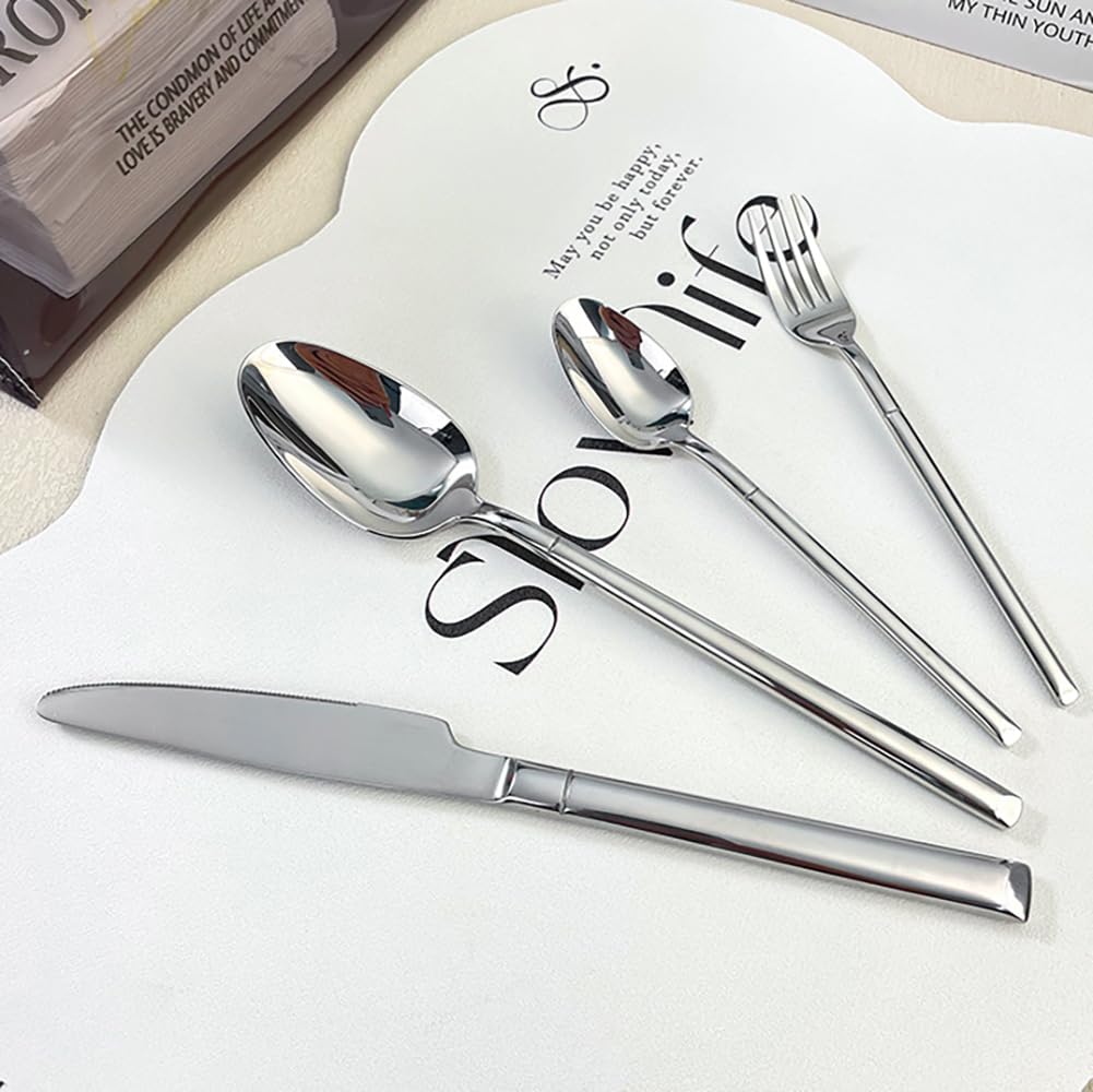 Silverware Set for 4 Modern 16 Piece 18/10 Stainless Steel Square Flatware Set Nice Weight Mirror Polished Kitchen