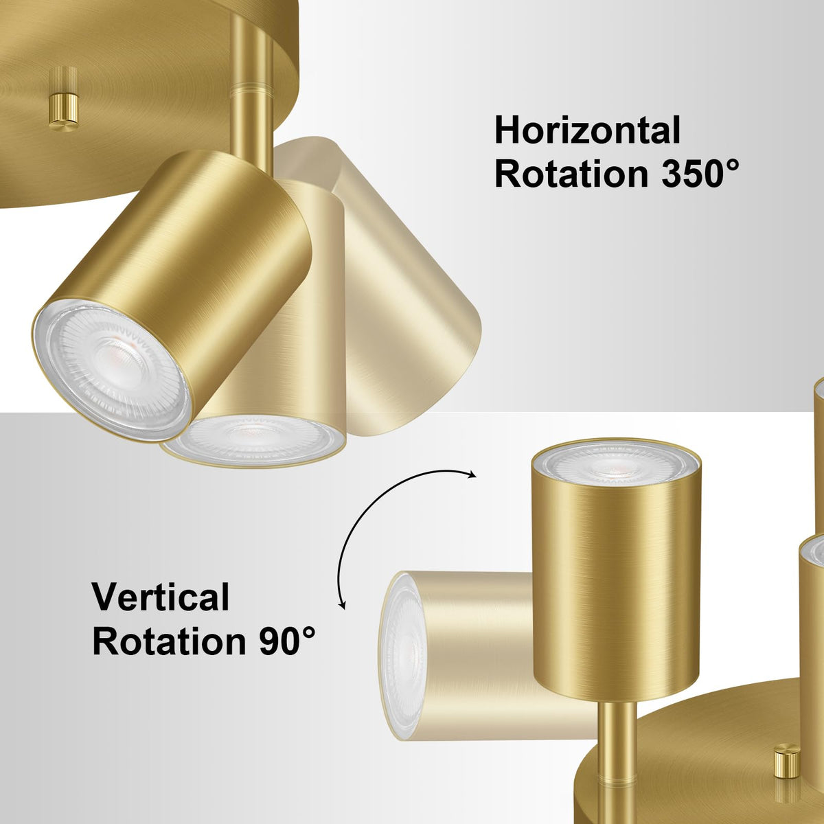 LED 4 Light Track Lighting Kit, LED Track Lighting Fixtures, Gold Round Ceiling Spot Lighting, Flexibly Rotatable