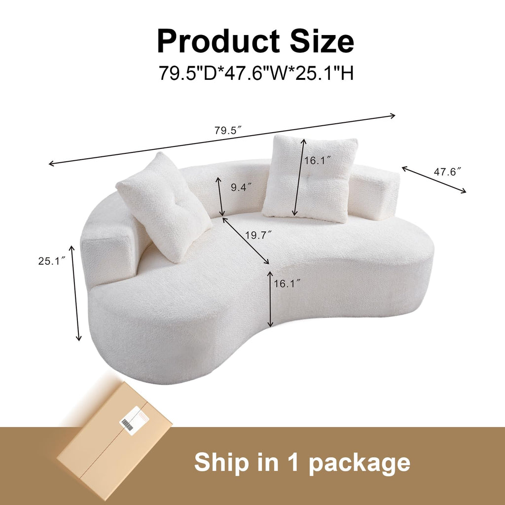 Boucle Curved 79.5" with 2 Pillows, 3-Seater White Couch