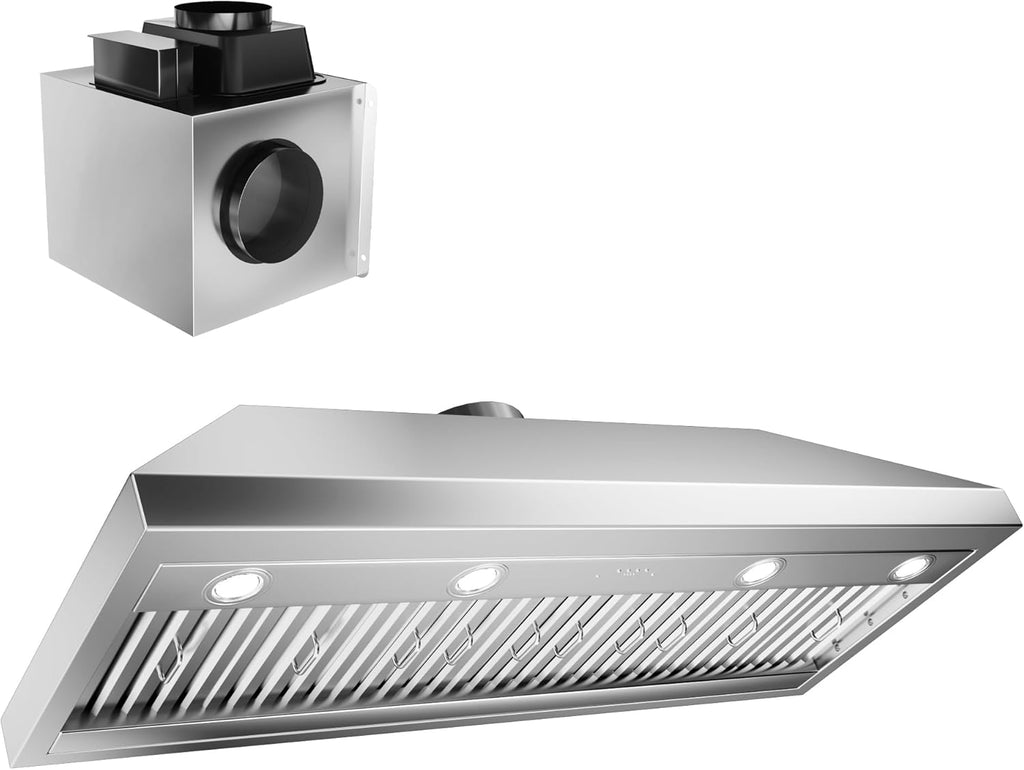 48 Inch Stainless Steel Range Hood Insert 1260 CFM 4 Speed LED Lights Dishwasher-Safe Baffle Filters