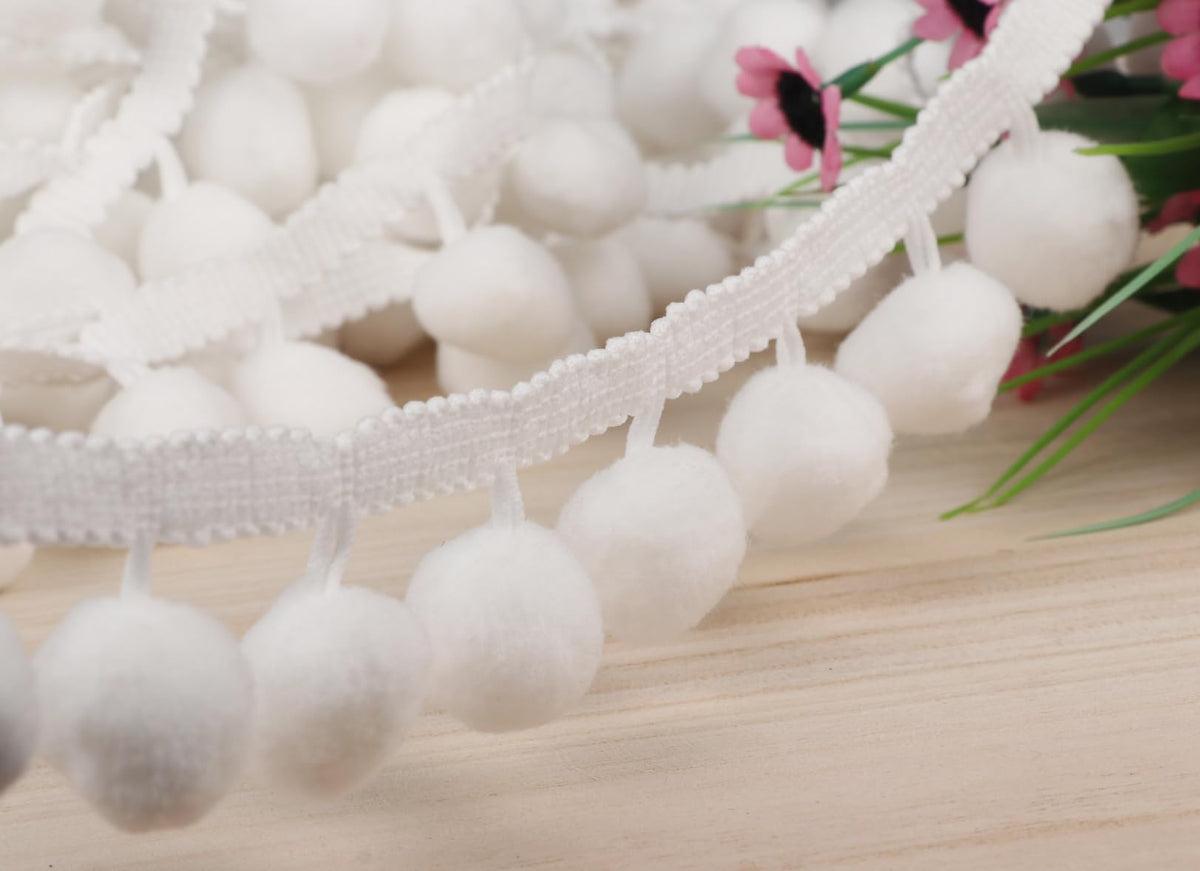 White Jumbo Pom Pom Ball Fringe Trim Ribbon for Sewing Craft - 9 Yards