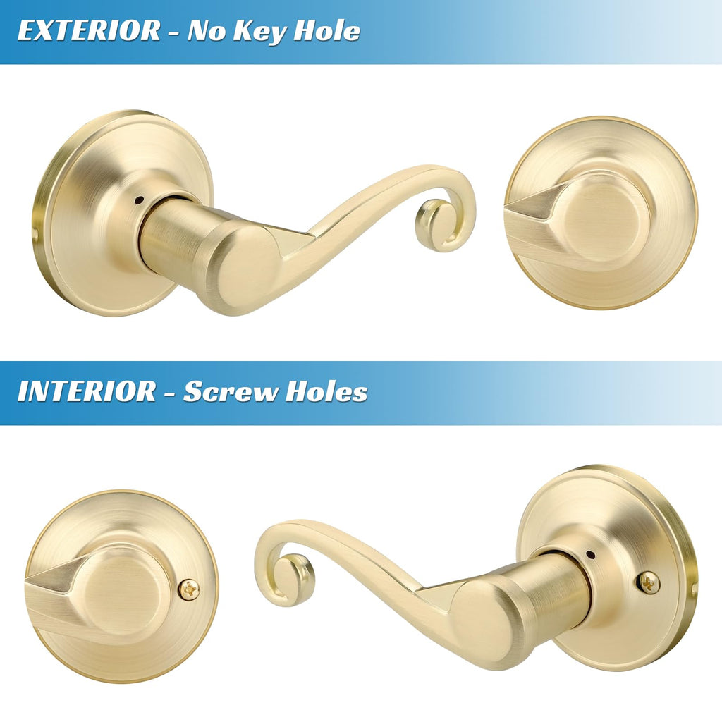 1 Pack Satin Brass Door Handle, Gold Door Lever Passage Function
