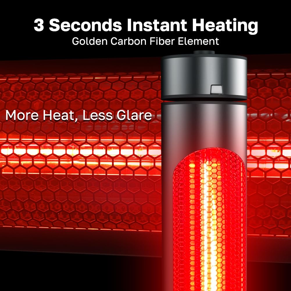 Electric Patio Heater, 1500W IP65 Outdoor/Indoor Infrared Heater with Remote, 8 Heating Levels 8-Hour Timer &